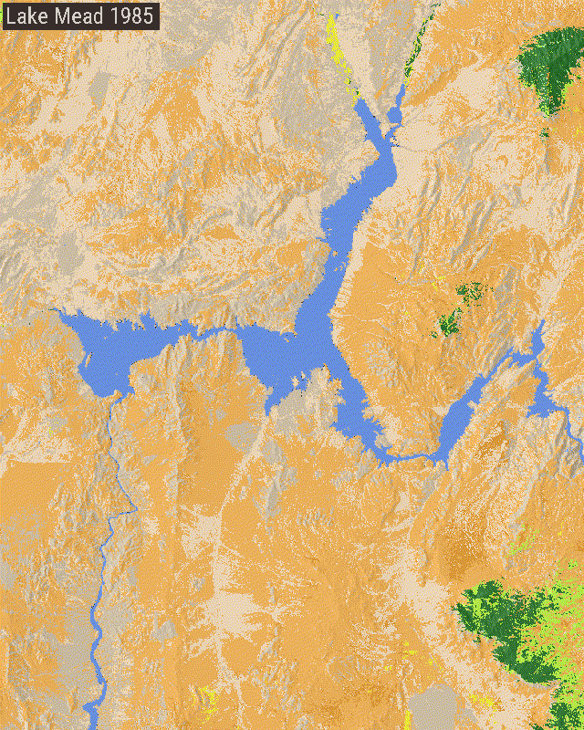 Example area showing LCMS land cover changing over Lake Mead