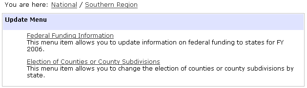 Screen capture of the region update menu.